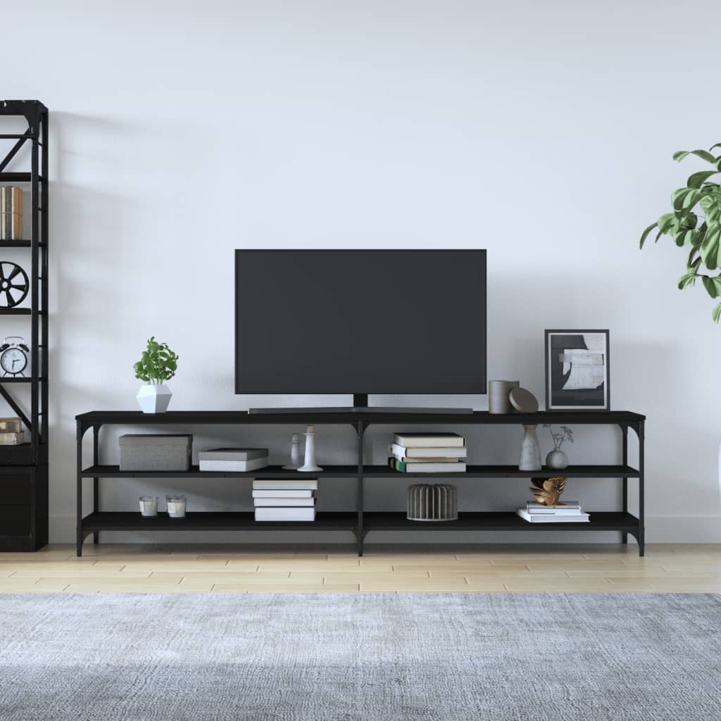 Fekete szerelt fa és fém tv-szekrény 200x30x50 cm Fekete szerelt fa és fém tv-szekrény 200x30x50 cm