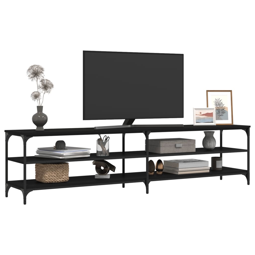 Fekete szerelt fa és fém tv-szekrény 200x30x50 cm Fekete szerelt fa és fém tv-szekrény 200x30x50 cm