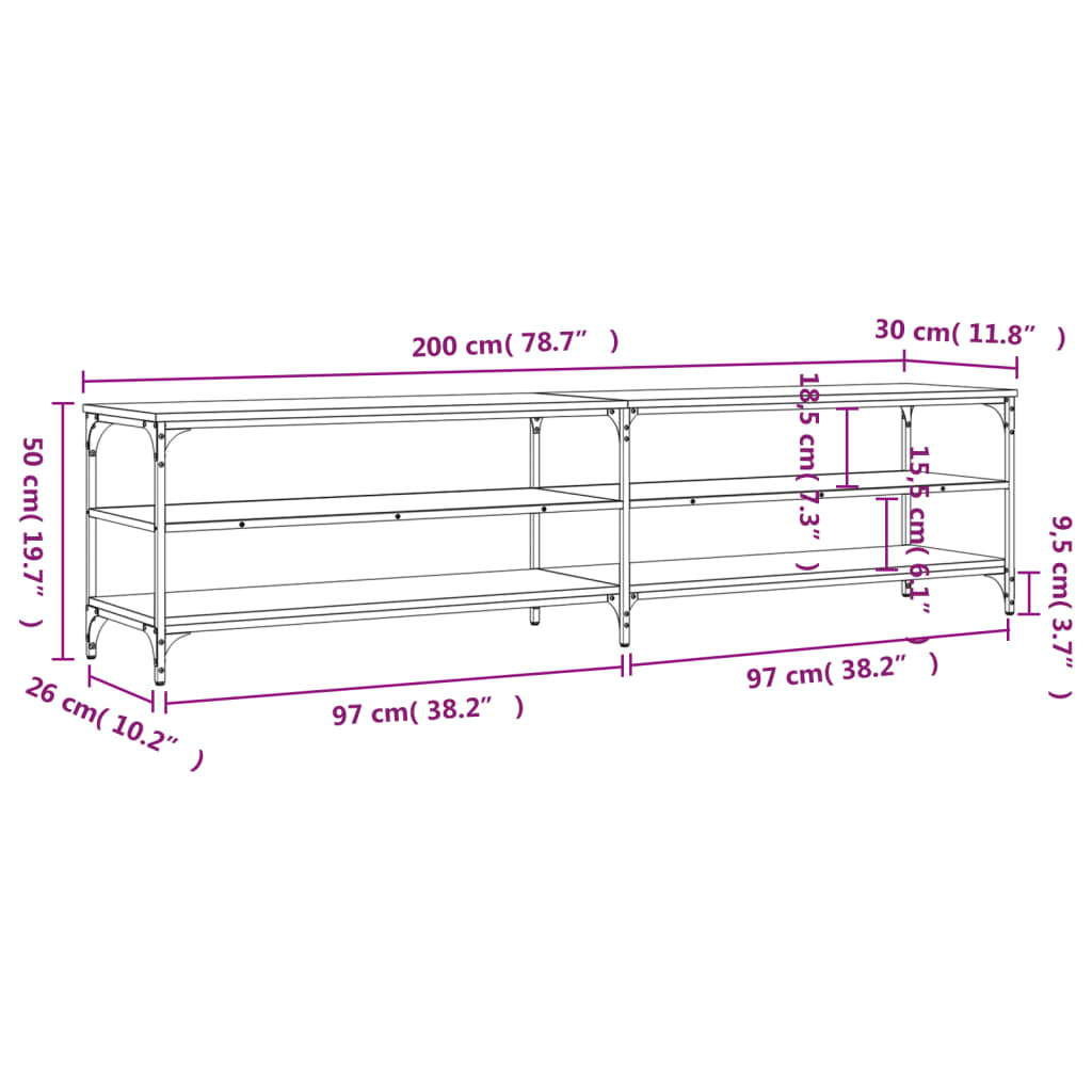 Fekete szerelt fa és fém tv-szekrény 200x30x50 cm Fekete szerelt fa és fém tv-szekrény 200x30x50 cm