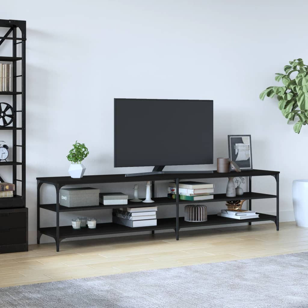 Fekete szerelt fa és fém tv-szekrény 200x30x50 cm Fekete szerelt fa és fém tv-szekrény 200x30x50 cm