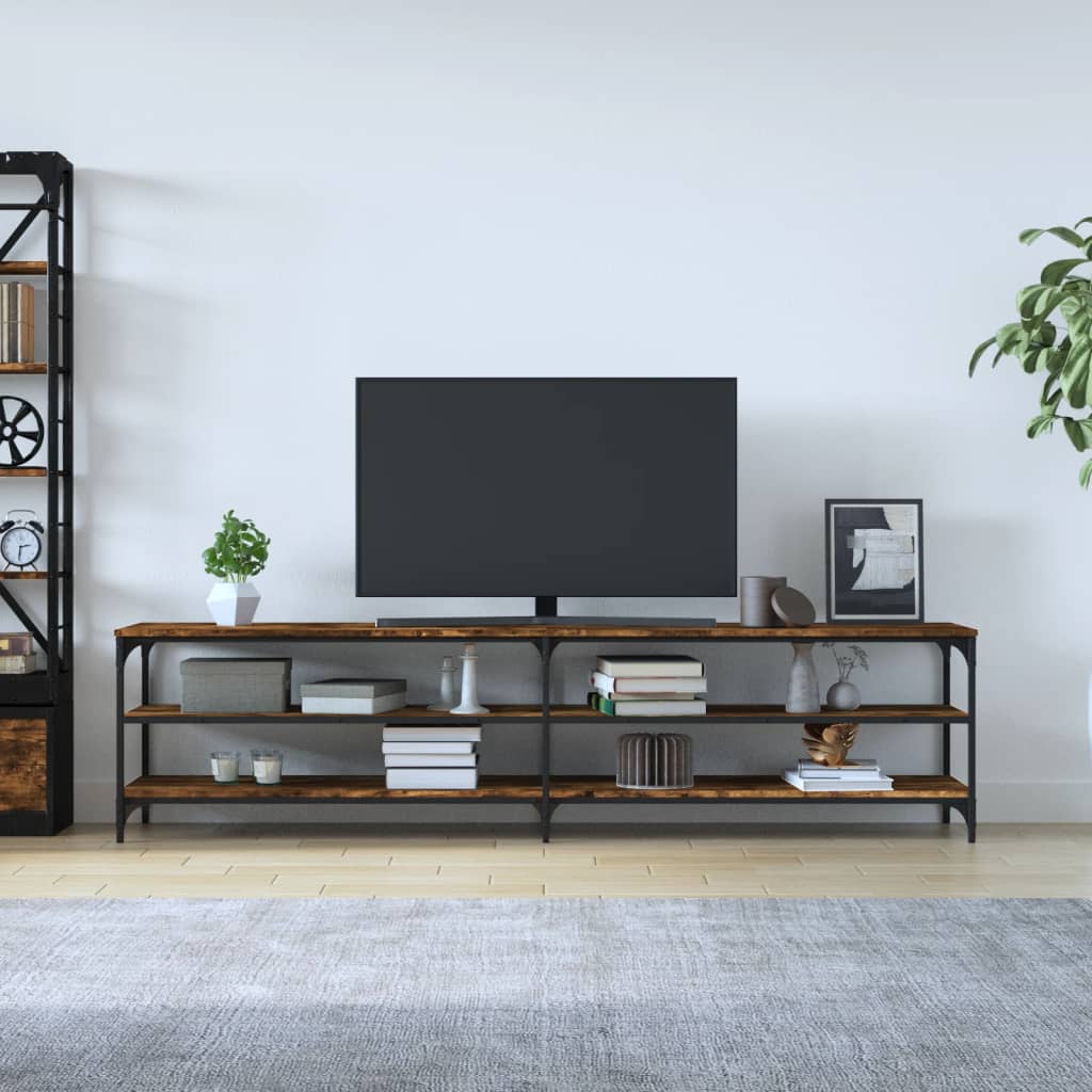 Füstös tölgyszínű szerelt fa és fém tv-szekrény 200x30x50 cm Füstös tölgyszínű szerelt fa és fém tv-szekrény 200x30x50 cm
