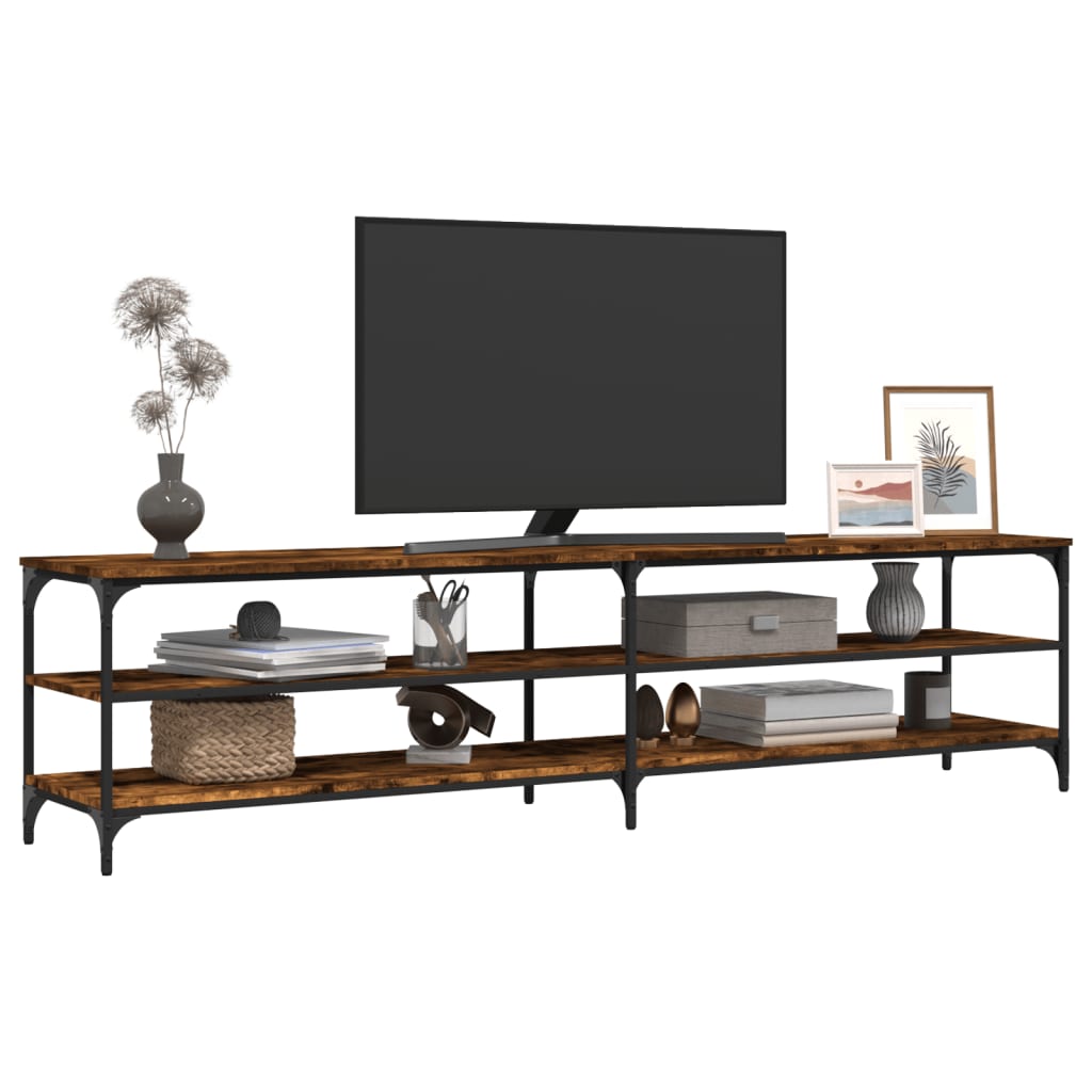 Füstös tölgyszínű szerelt fa és fém tv-szekrény 200x30x50 cm Füstös tölgyszínű szerelt fa és fém tv-szekrény 200x30x50 cm