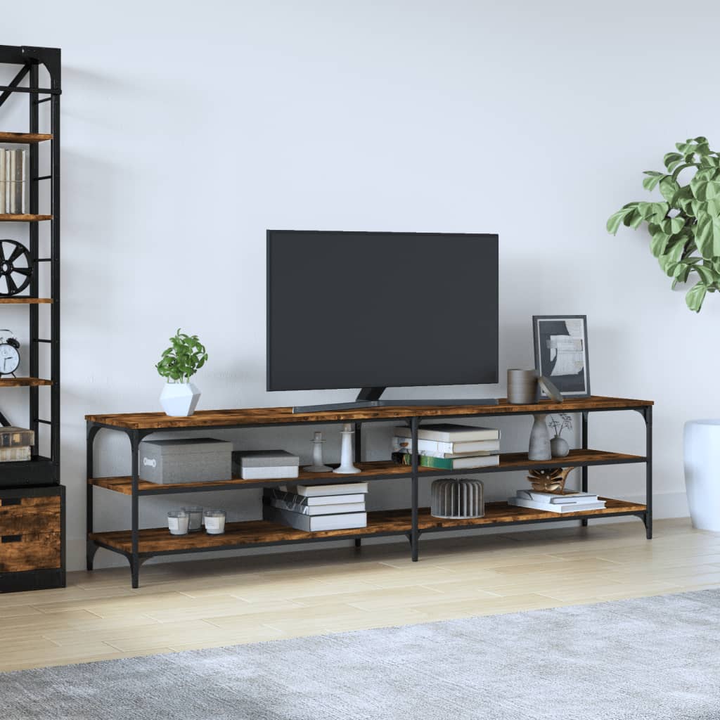 Füstös tölgyszínű szerelt fa és fém tv-szekrény 200x30x50 cm Füstös tölgyszínű szerelt fa és fém tv-szekrény 200x30x50 cm