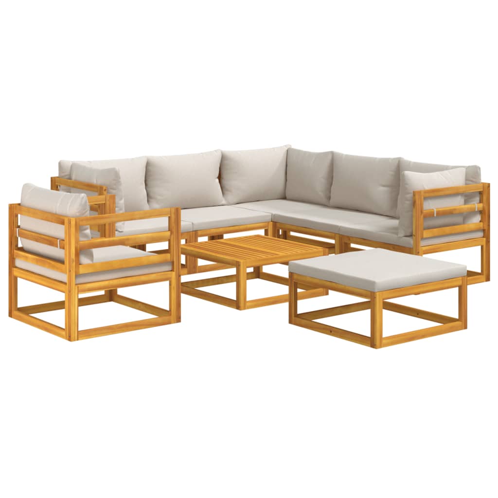 8-részes tömör fa kerti ülőgarnitúra világosszürke párnákkal