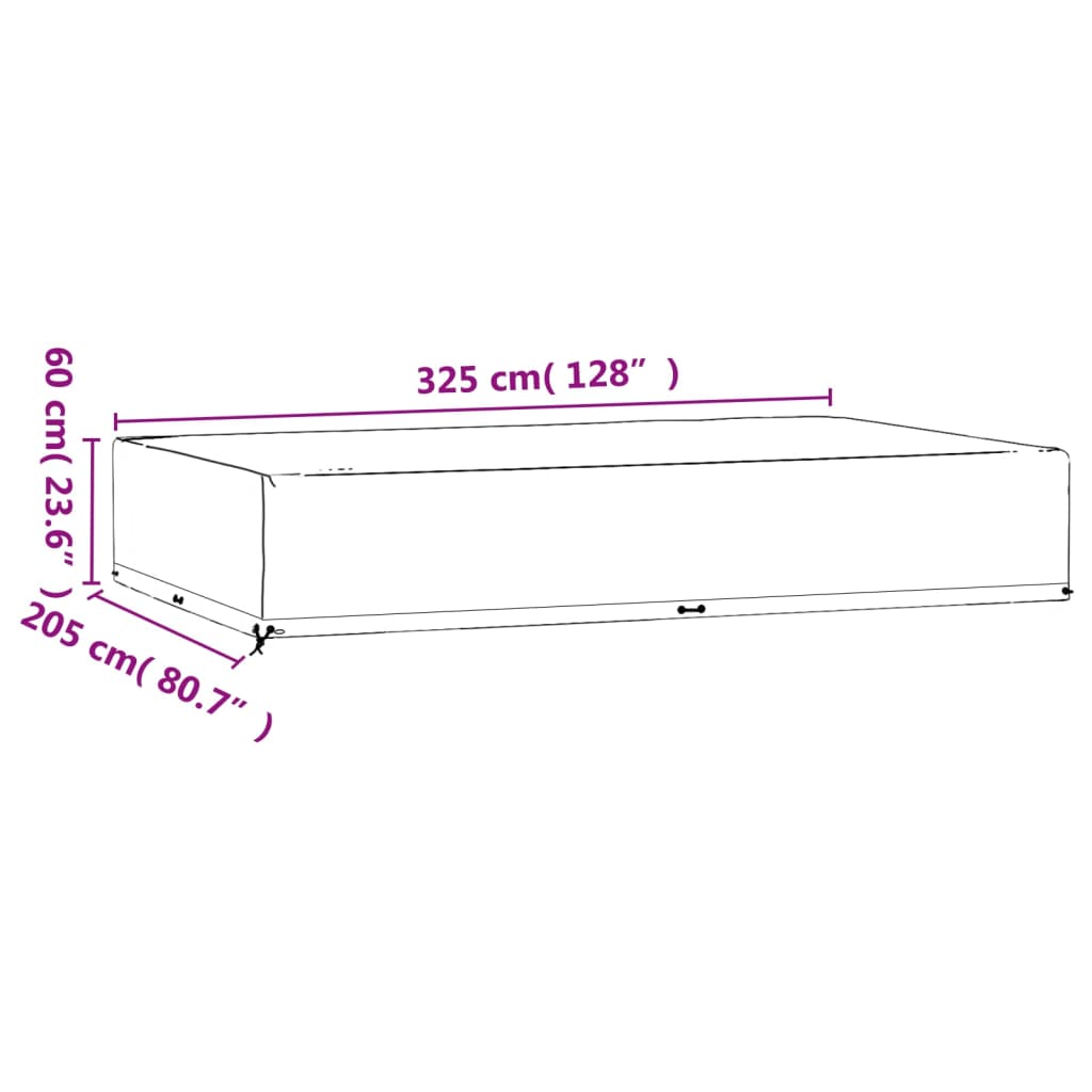 2 db téglalap alakú kerti bútorhuzat 16 fűzőlyukkal 325x205x60