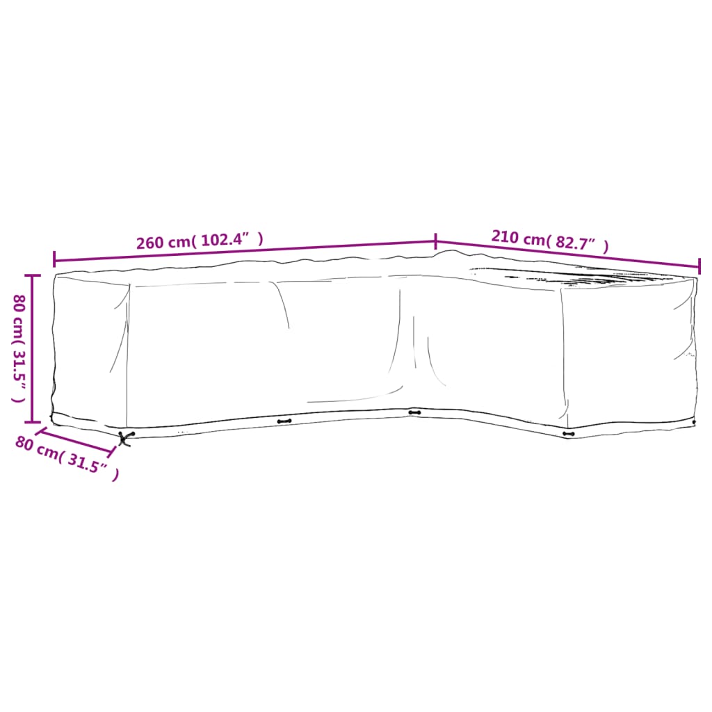 2 db l-alakú kerti bútorhuzat 16 fűzőlyukkal 260x210x80 cm