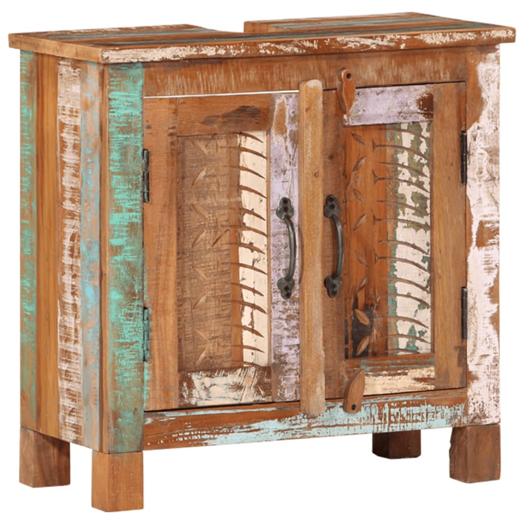 4 részes tömör újrahasznosított fa fürdőszobai bútorszett