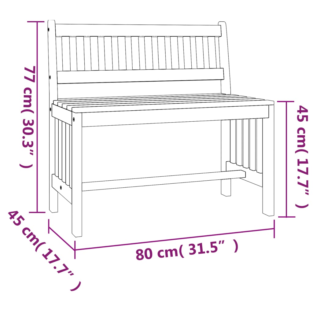 Tömör eukaliptuszfa kerti pad 80 cm
