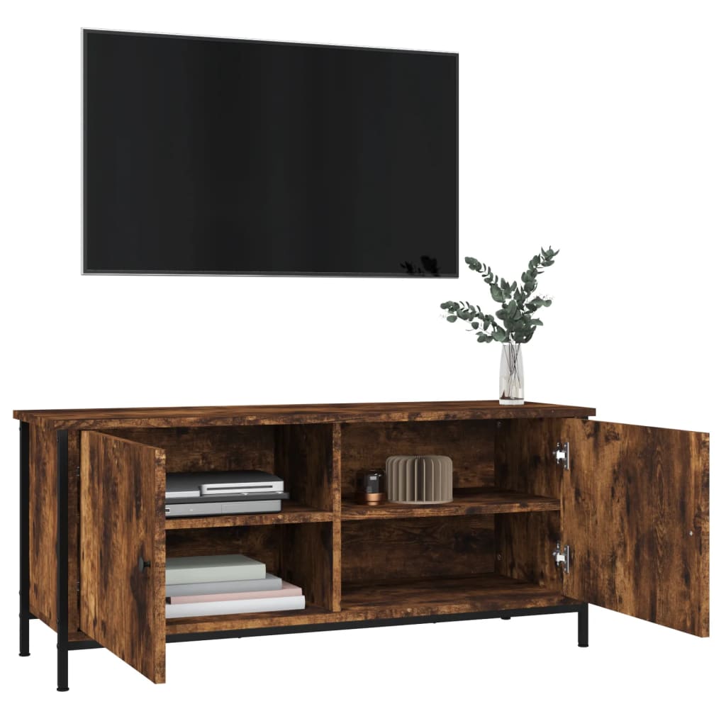 Füstös tölgyszínű szerelt fa tv-szekrény ajtókkal 102x35x45 cm