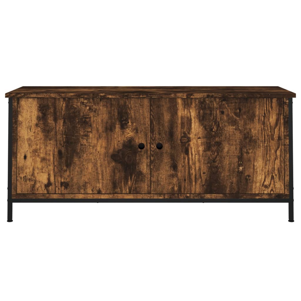Füstös tölgyszínű szerelt fa tv-szekrény ajtókkal 102x35x45 cm