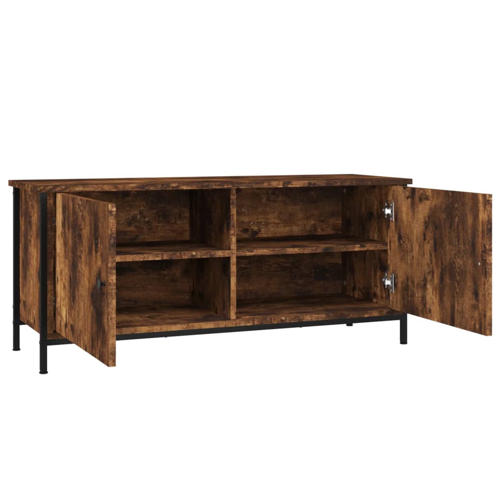 Füstös tölgyszínű szerelt fa tv-szekrény ajtókkal 102x35x45 cm