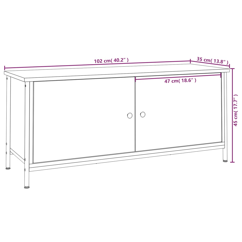 Füstös tölgyszínű szerelt fa tv-szekrény ajtókkal 102x35x45 cm