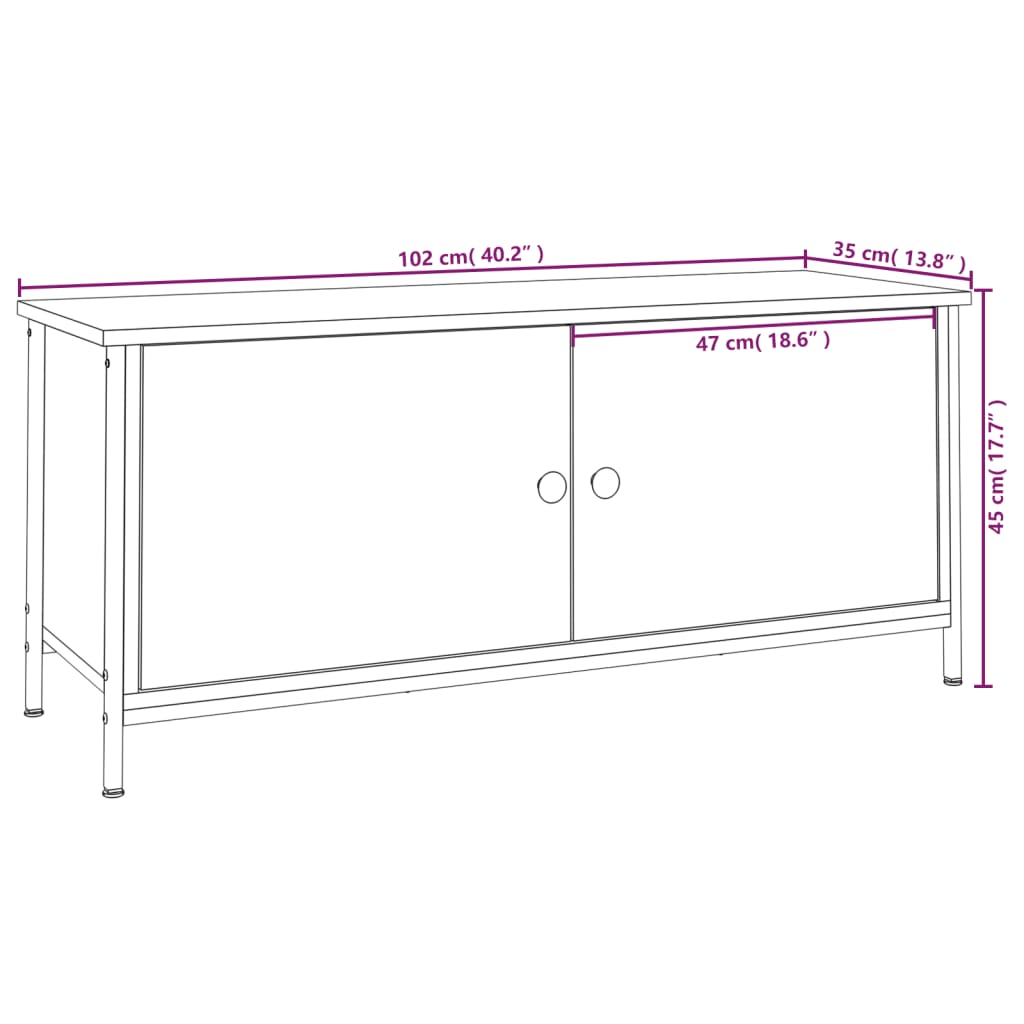 Szürke sonoma színű szerelt fa tv-szekrény ajtókkal 102x35x45cm