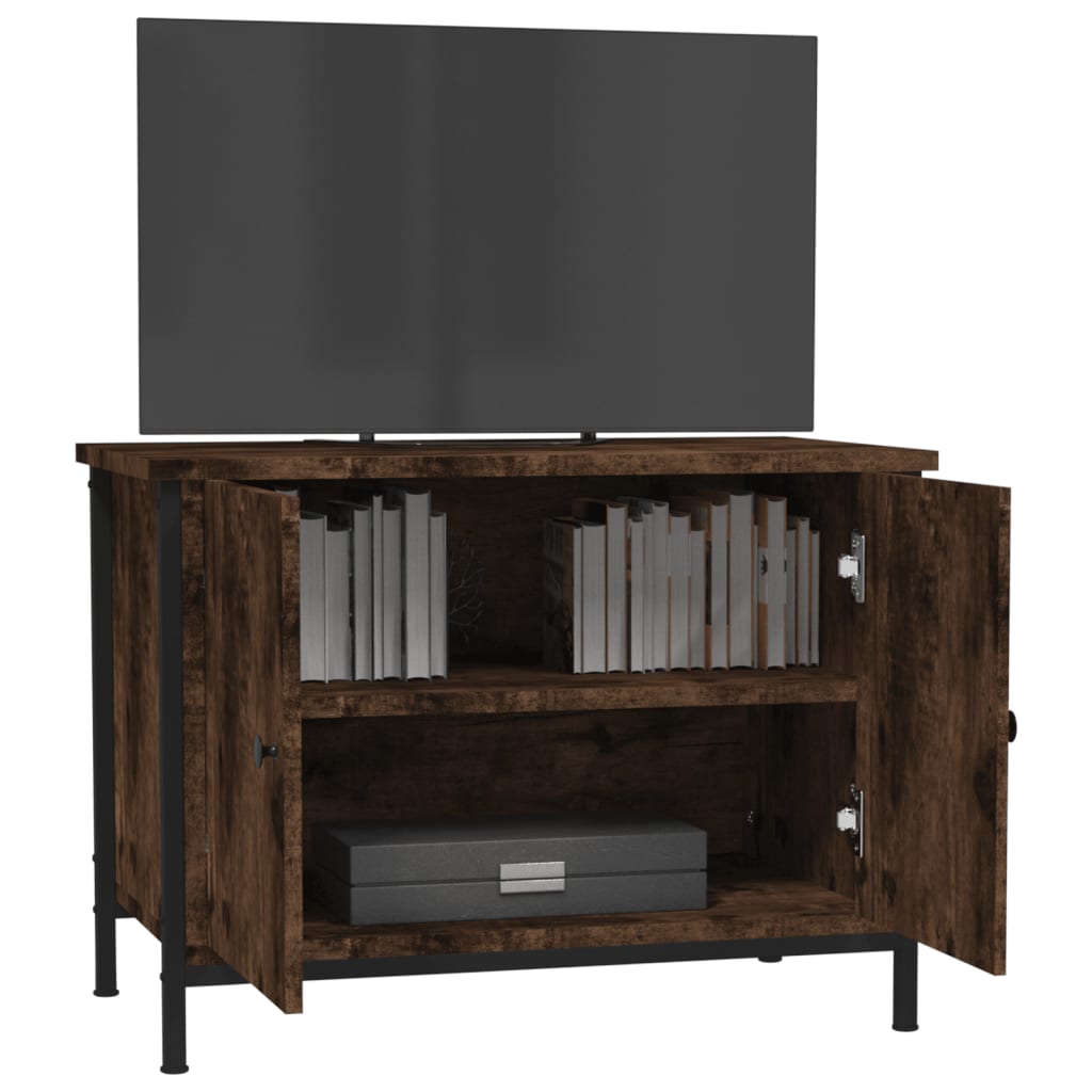 Barna tölgyszínű szerelt fa tv-szekrény ajtókkal 60x35x45 cm