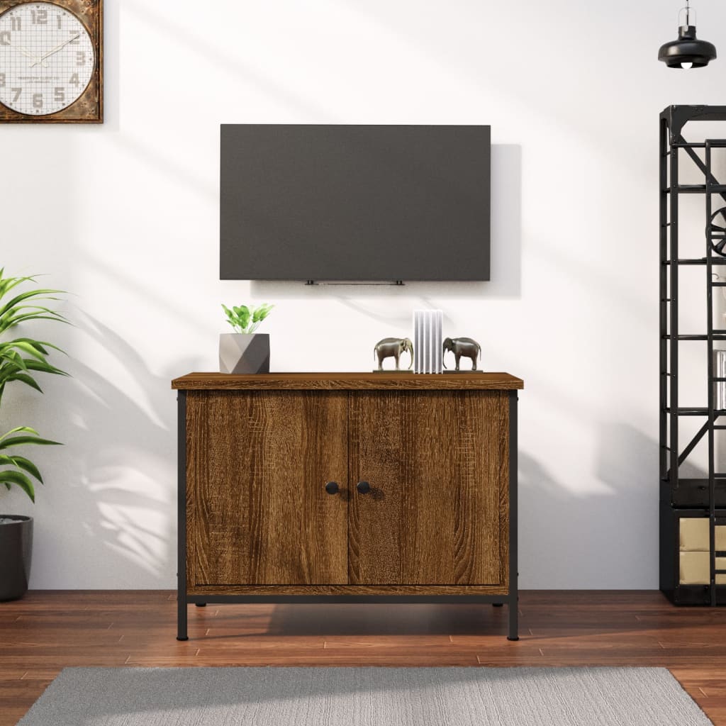 Barna tölgyszínű szerelt fa tv-szekrény ajtókkal 60x35x45 cm