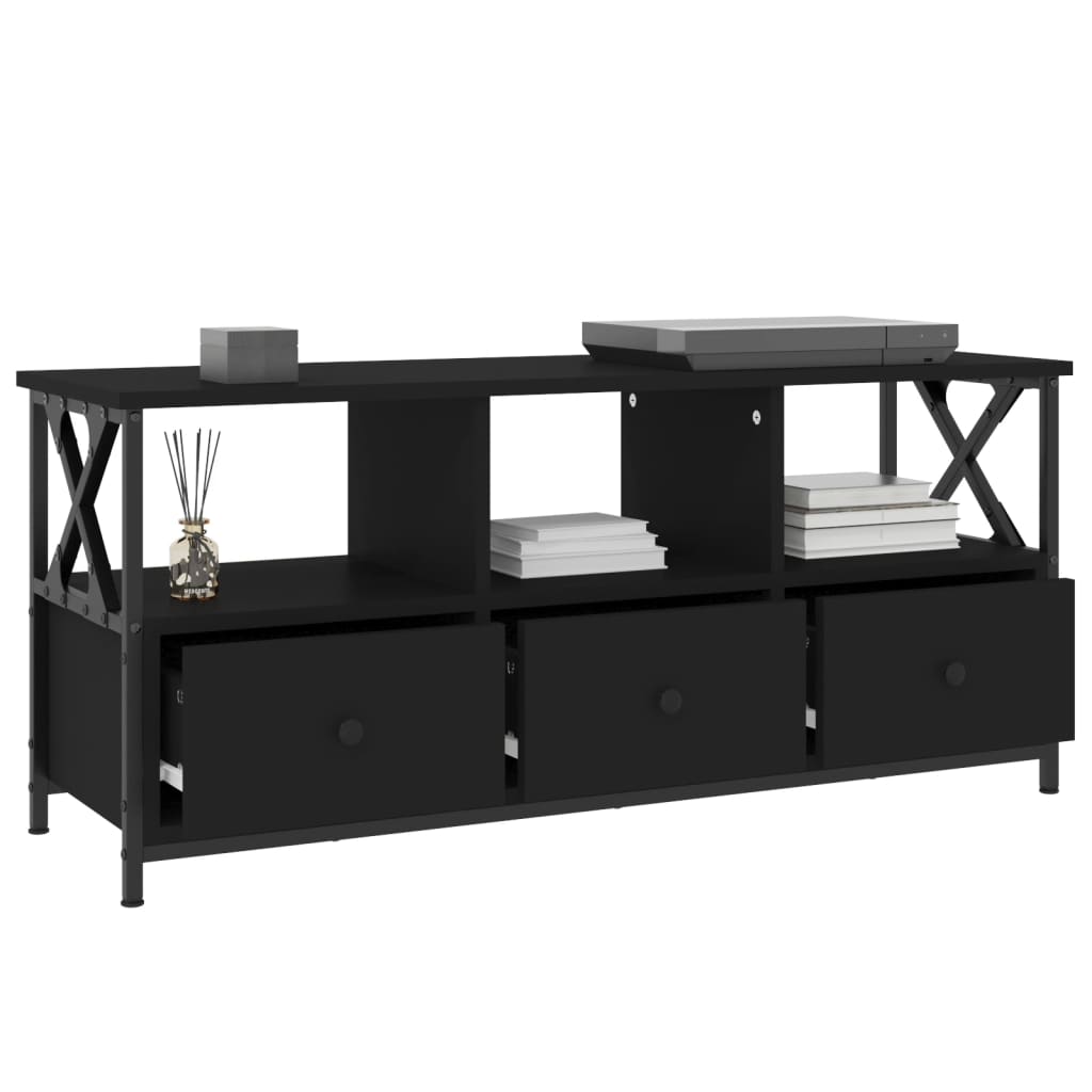 Fekete szerelt fa és vas tv-szekrény 102 x 33 x 45 cm Fekete szerelt fa és vas tv-szekrény 102 x 33 x 45 cm
