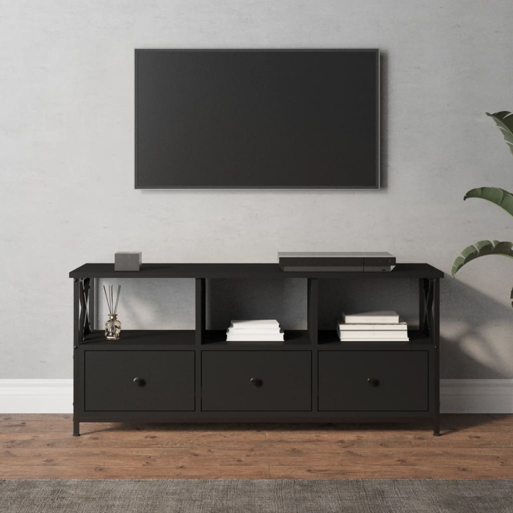 Fekete szerelt fa és vas tv-szekrény 102 x 33 x 45 cm Fekete szerelt fa és vas tv-szekrény 102 x 33 x 45 cm