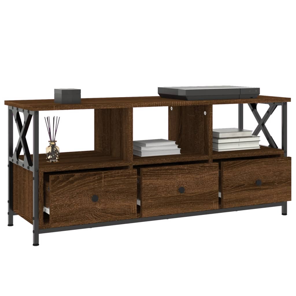 Barna tölgyszínű szerelt fa és vas tv-szekrény 102x33x45 cm Barna tölgyszínű szerelt fa és vas tv-szekrény 102x33x45 cm