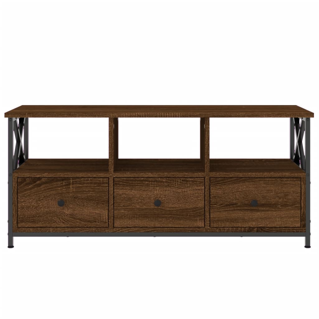 Barna tölgyszínű szerelt fa és vas tv-szekrény 102x33x45 cm Barna tölgyszínű szerelt fa és vas tv-szekrény 102x33x45 cm