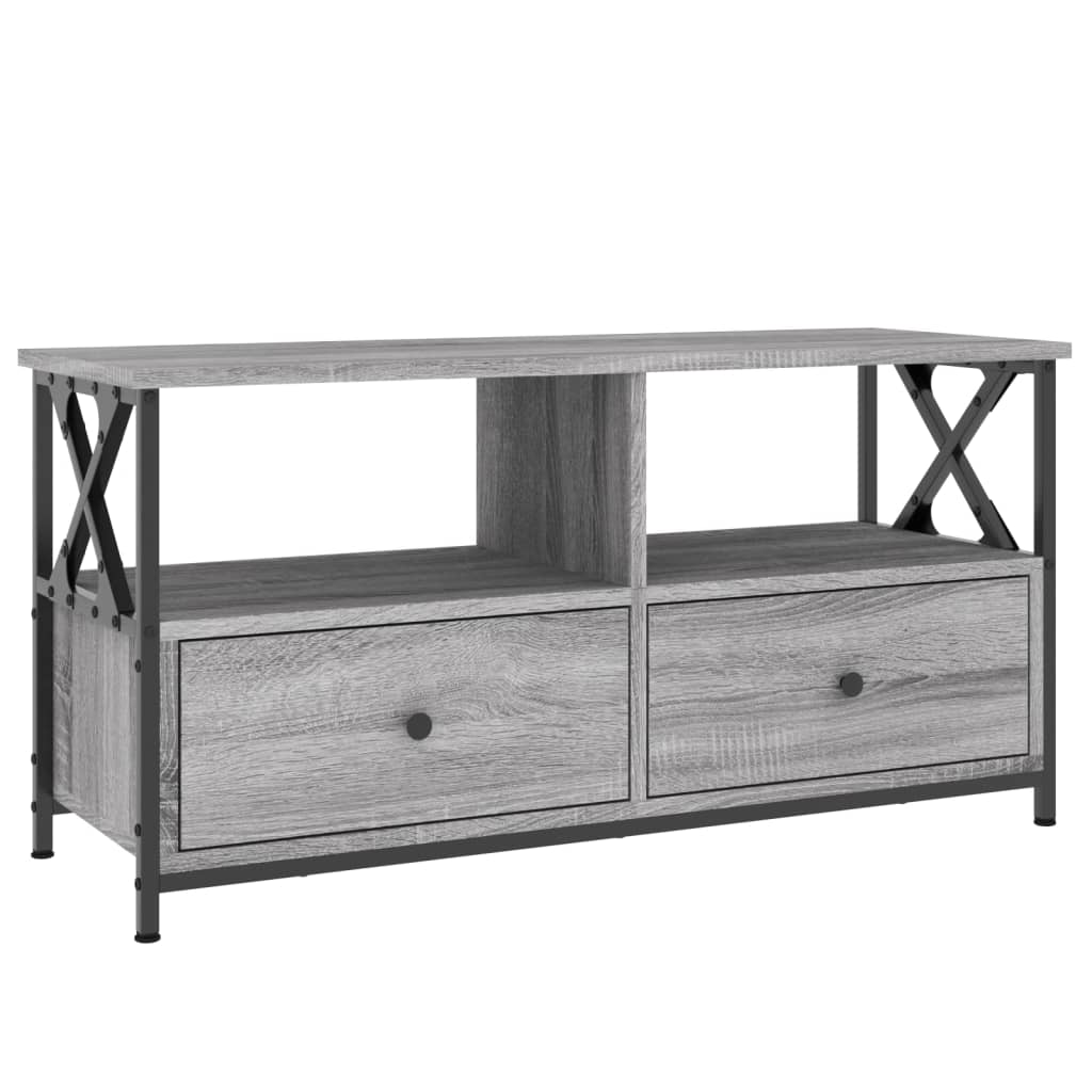 Szürke sonoma színű szerelt fa és vas tv-szekrény 90x33x45 cm Szürke sonoma színű szerelt fa és vas tv-szekrény 90x33x45 cm