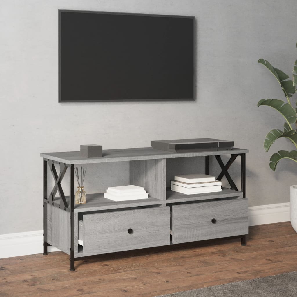 Szürke sonoma színű szerelt fa és vas tv-szekrény 90x33x45 cm Szürke sonoma színű szerelt fa és vas tv-szekrény 90x33x45 cm