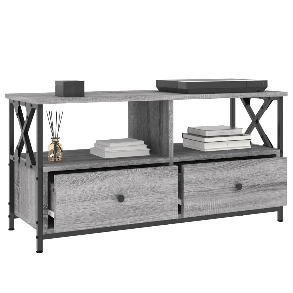 Szürke sonoma színű szerelt fa és vas tv-szekrény 90x33x45 cm Szürke sonoma színű szerelt fa és vas tv-szekrény 90x33x45 cm