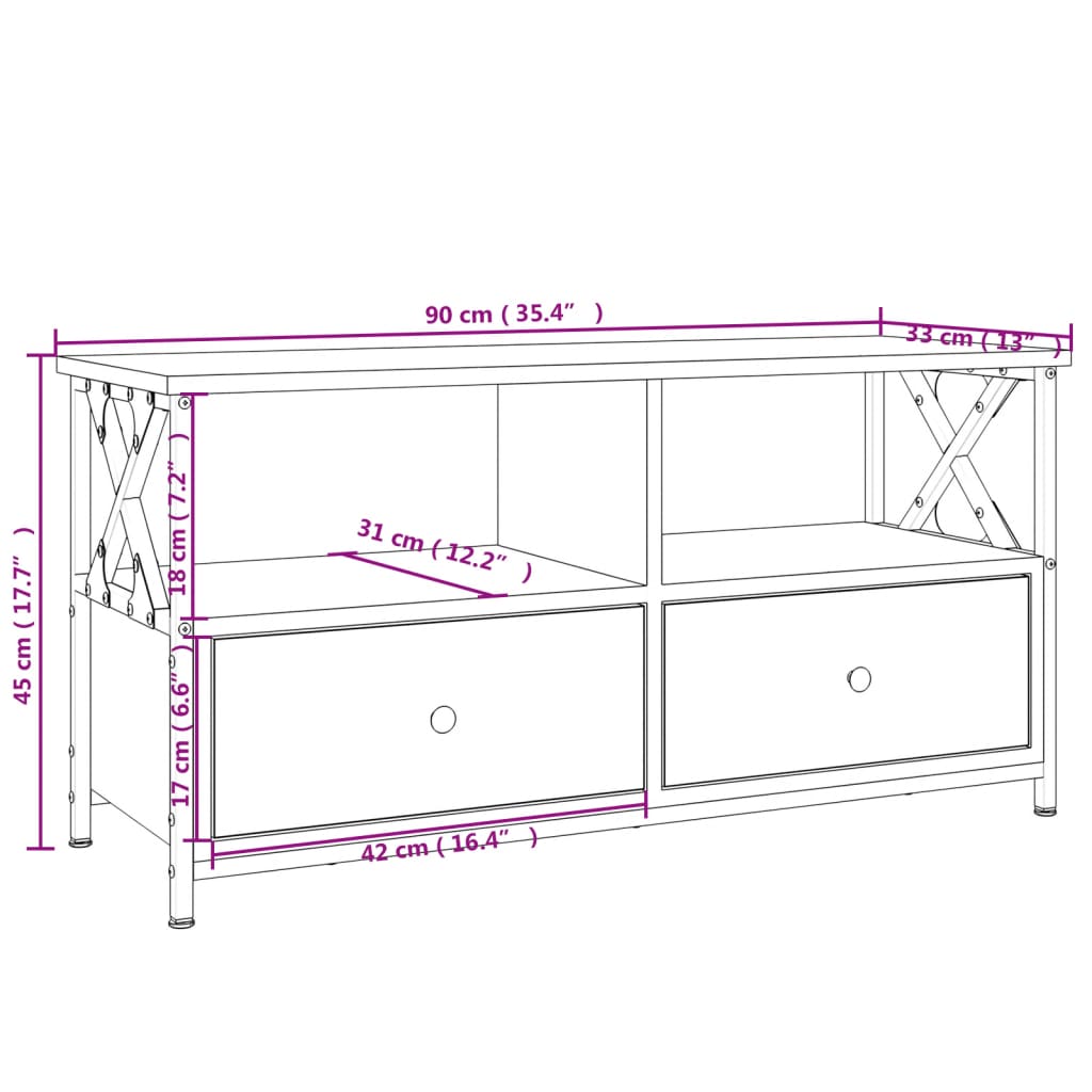 Szürke sonoma színű szerelt fa és vas tv-szekrény 90x33x45 cm Szürke sonoma színű szerelt fa és vas tv-szekrény 90x33x45 cm