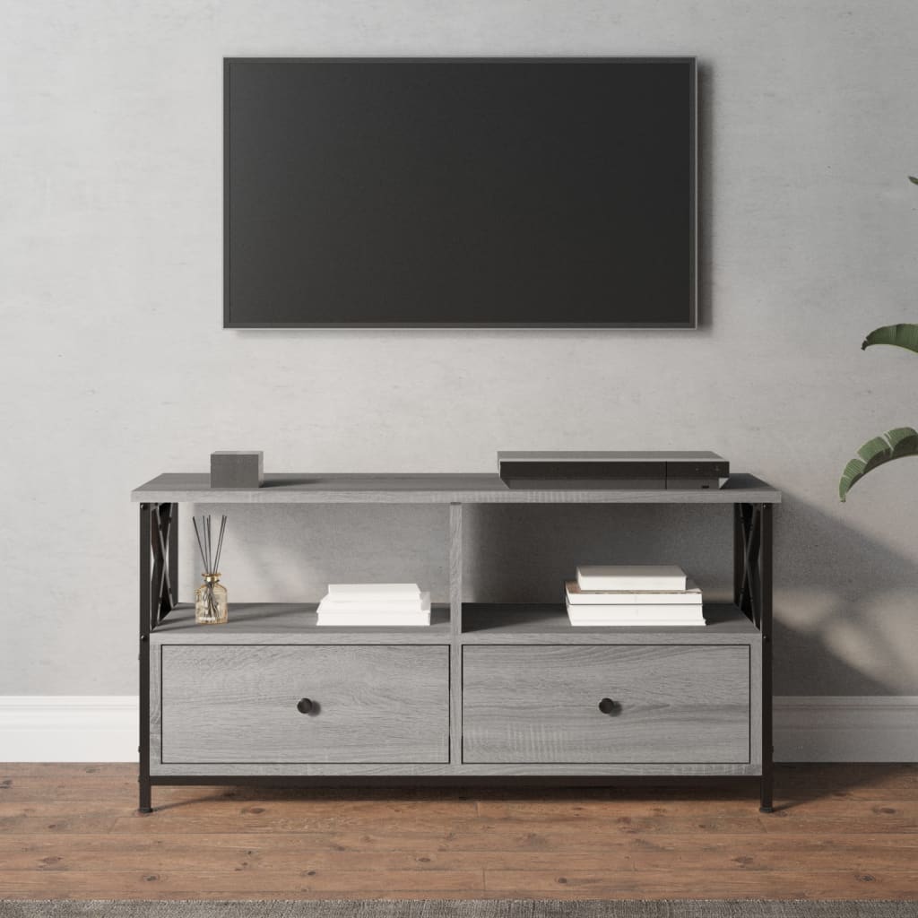 Szürke sonoma színű szerelt fa és vas tv-szekrény 90x33x45 cm Szürke sonoma színű szerelt fa és vas tv-szekrény 90x33x45 cm