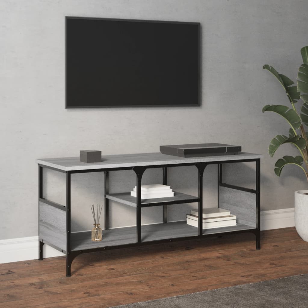 Szürke sonoma színű szerelt fa és vas tv-szekrény 100x35x45 cm