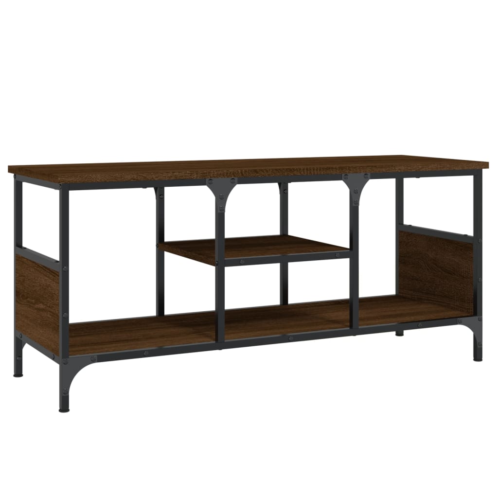 Barna tölgyszínű szerelt fa és vas tv-szekrény 100x35x45 cm