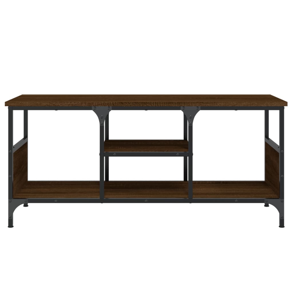 Barna tölgyszínű szerelt fa és vas tv-szekrény 100x35x45 cm