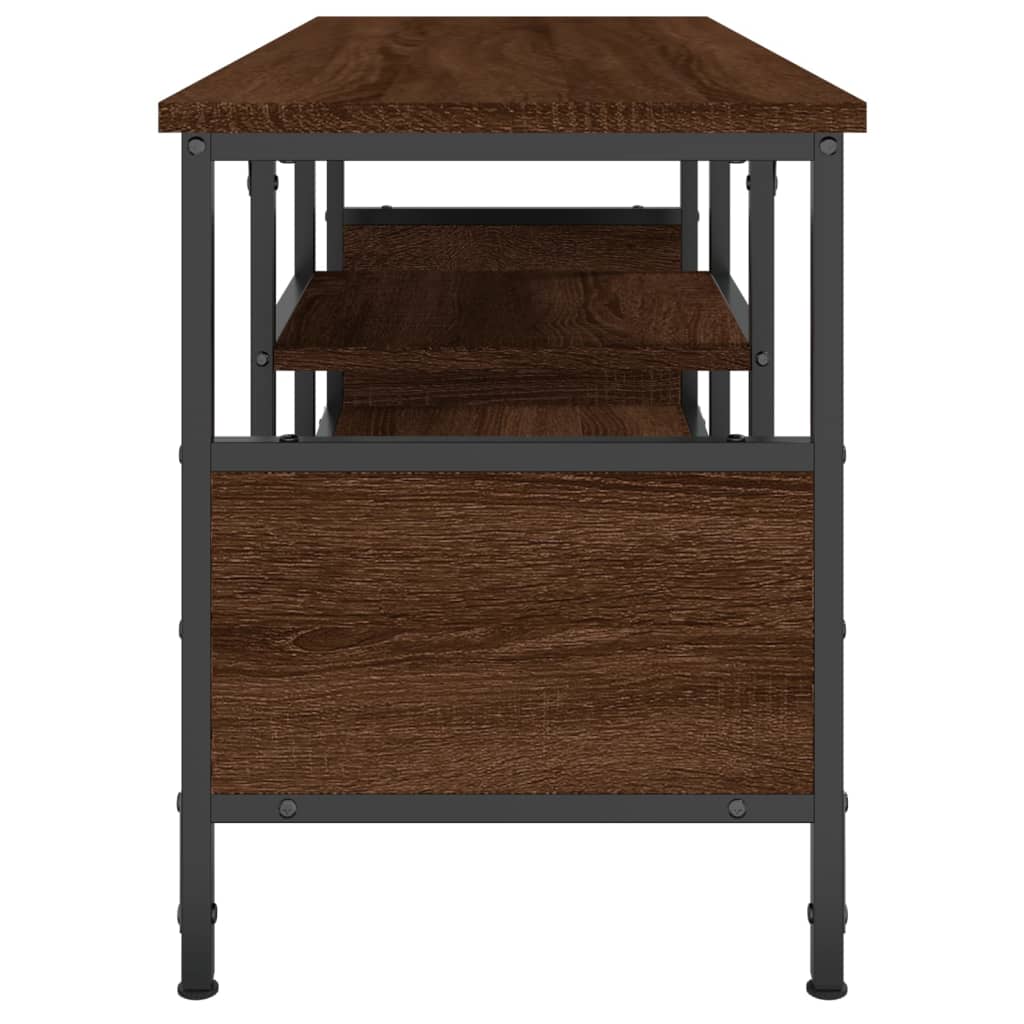 Barna tölgyszínű szerelt fa és vas tv-szekrény 100x35x45 cm
