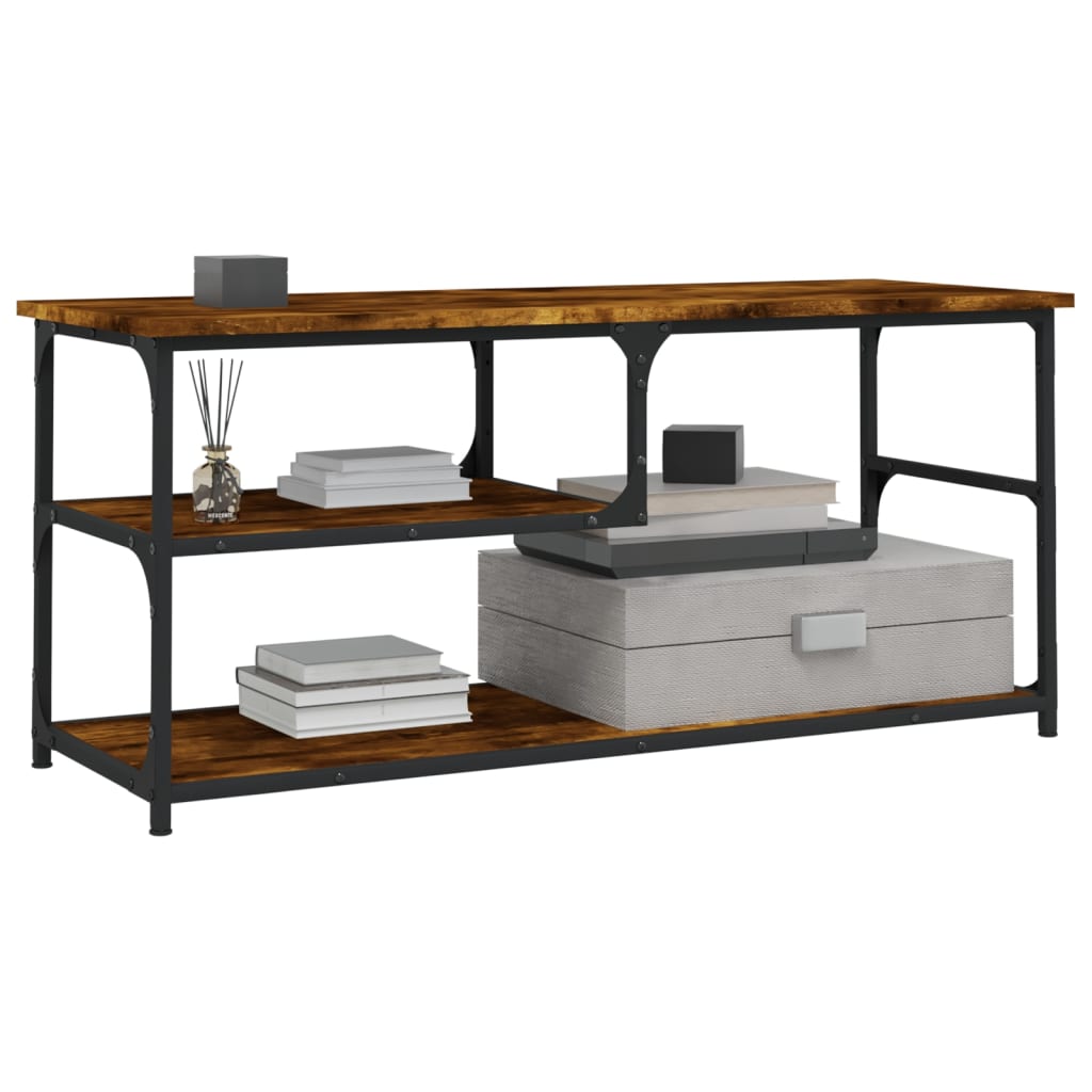 Füstös tölgy színű szerelt fa és acél tv-szekrény 103x38x46,5cm Füstös tölgy színű szerelt fa és acél tv-szekrény 103x38x46,5cm