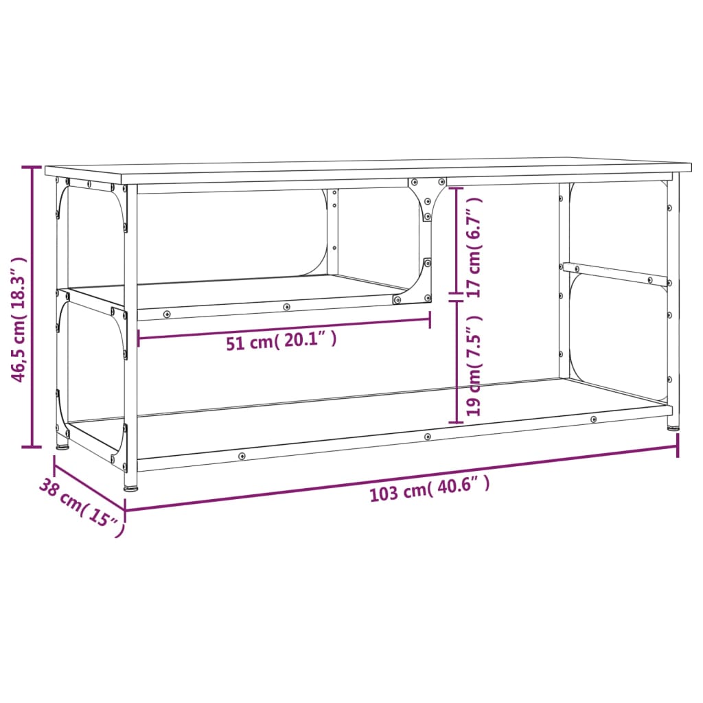 Füstös tölgy színű szerelt fa és acél tv-szekrény 103x38x46,5cm Füstös tölgy színű szerelt fa és acél tv-szekrény 103x38x46,5cm