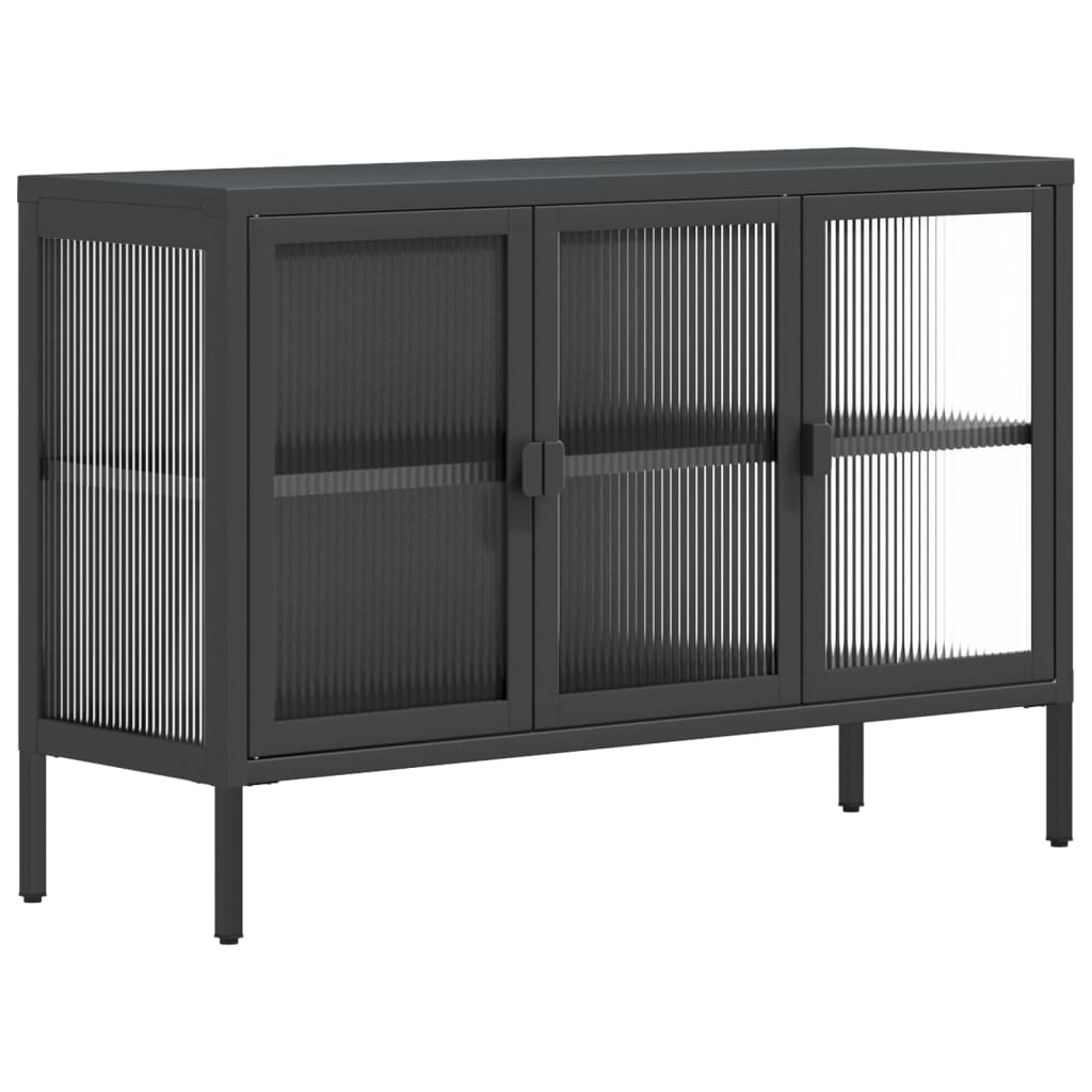Fekete üveg és acél tálalószekrény 105 x 35 x 70 cm Fekete üveg és acél tálalószekrény 105 x 35 x 70 cm