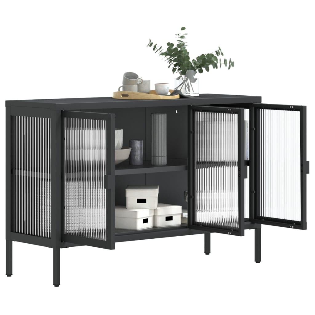 Fekete üveg és acél tálalószekrény 105 x 35 x 70 cm Fekete üveg és acél tálalószekrény 105 x 35 x 70 cm
