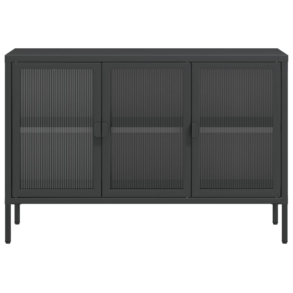 Fekete üveg és acél tálalószekrény 105 x 35 x 70 cm Fekete üveg és acél tálalószekrény 105 x 35 x 70 cm