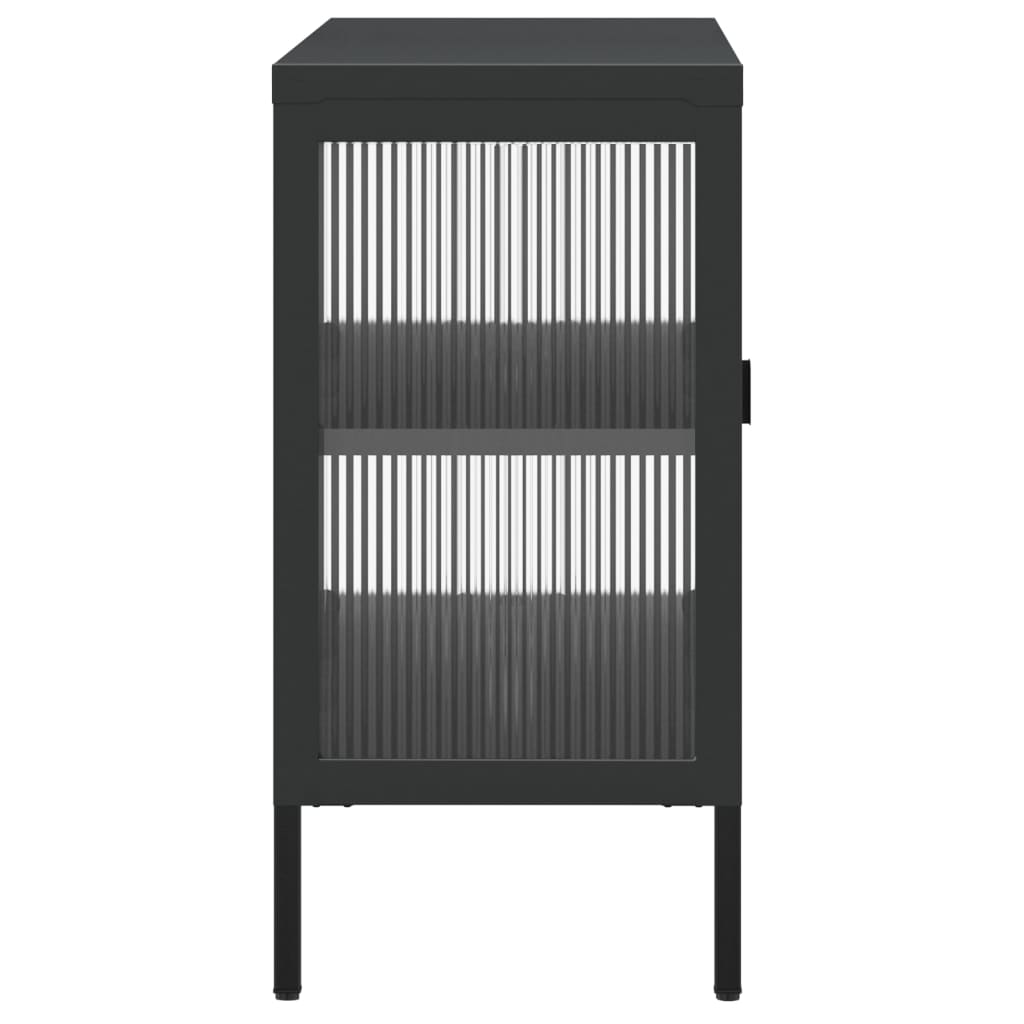 Fekete üveg és acél tálalószekrény 105 x 35 x 70 cm Fekete üveg és acél tálalószekrény 105 x 35 x 70 cm