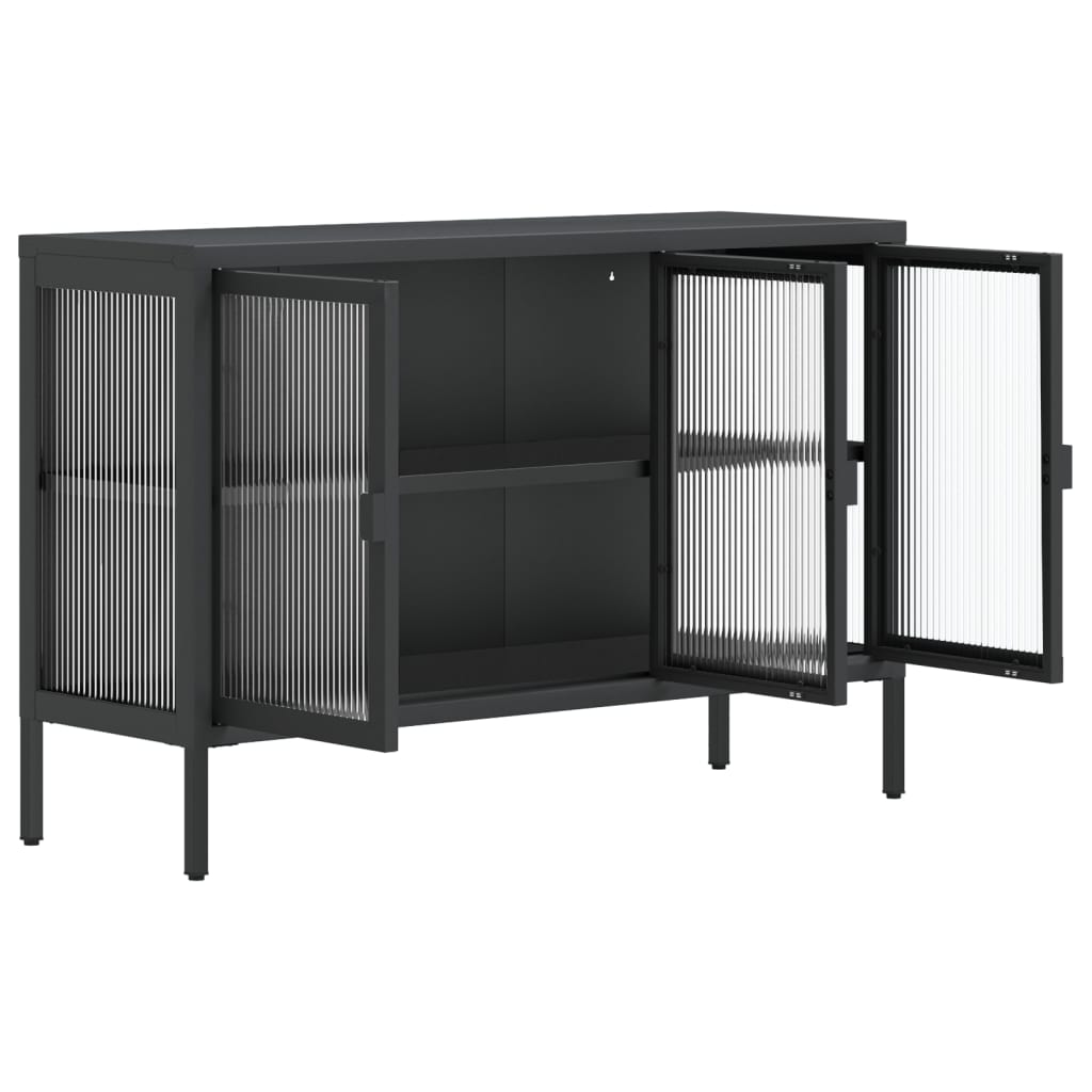 Fekete üveg és acél tálalószekrény 105 x 35 x 70 cm Fekete üveg és acél tálalószekrény 105 x 35 x 70 cm