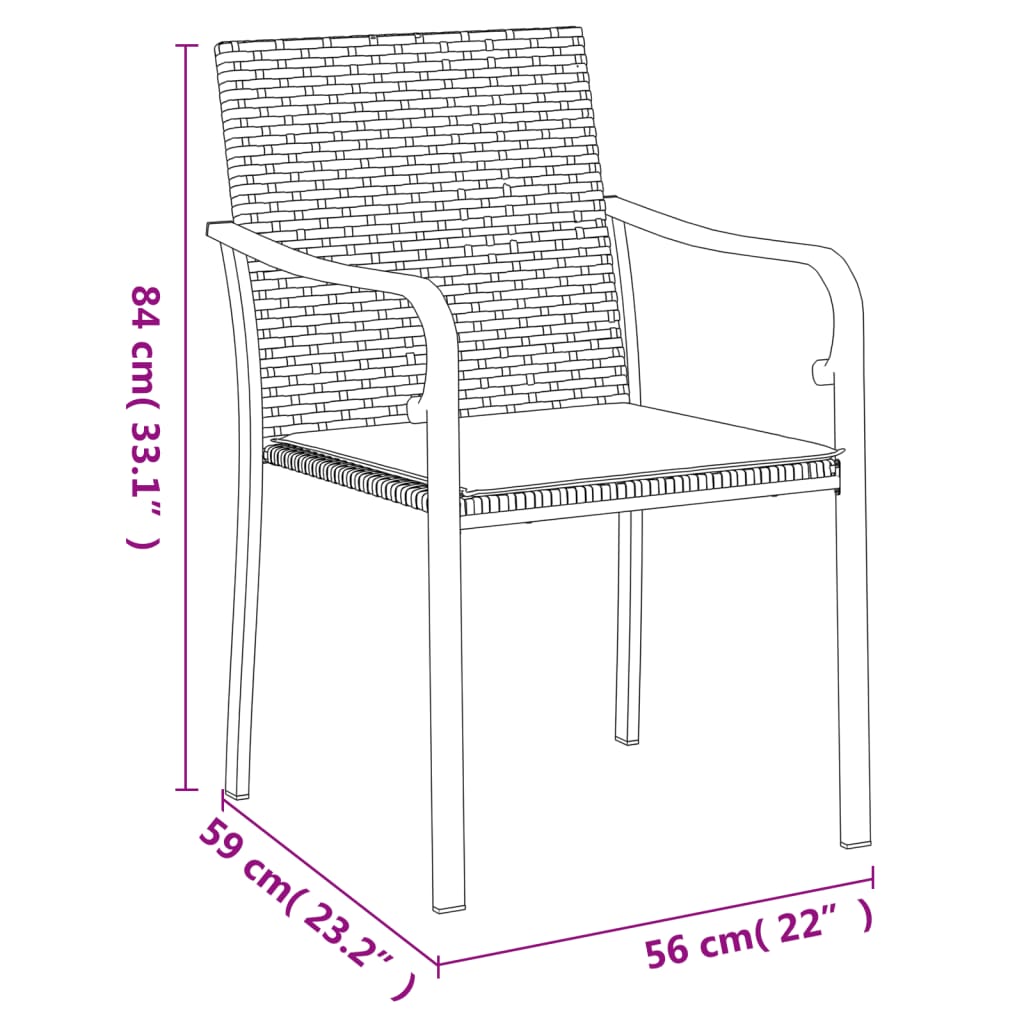 2 db barna polyrattan kerti szék párnával 56 x 59 x 84 cm