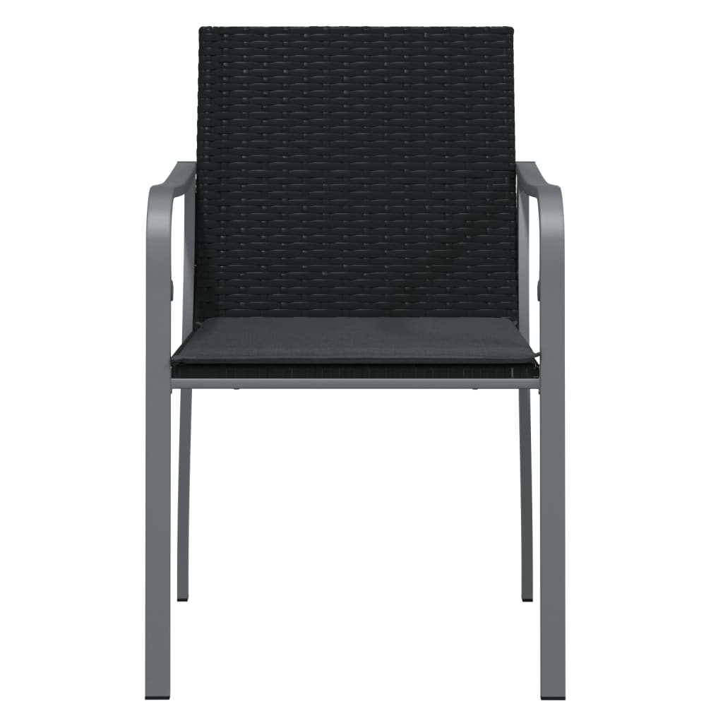 2 db fekete polyrattan kerti szék párnával 56 x 59 x 84 cm