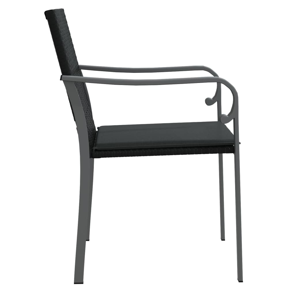 2 db fekete polyrattan kerti szék párnával 56 x 59 x 84 cm