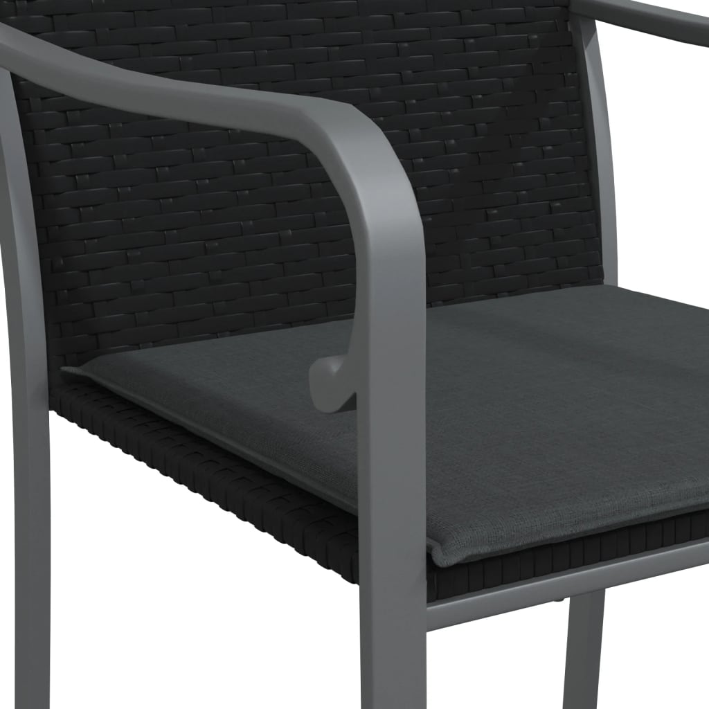2 db fekete polyrattan kerti szék párnával 56 x 59 x 84 cm