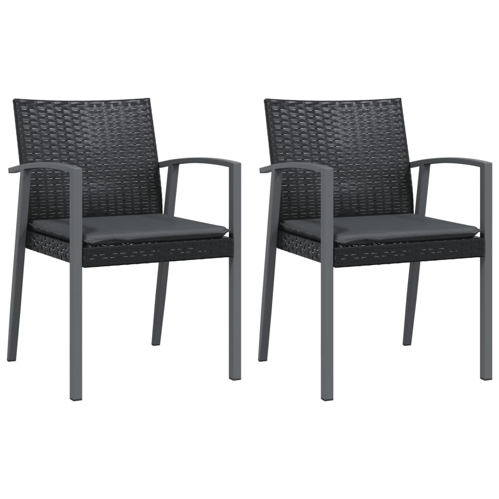 2 db fekete polyrattan kerti szék párnával 56,5 x 57 x 83 cm