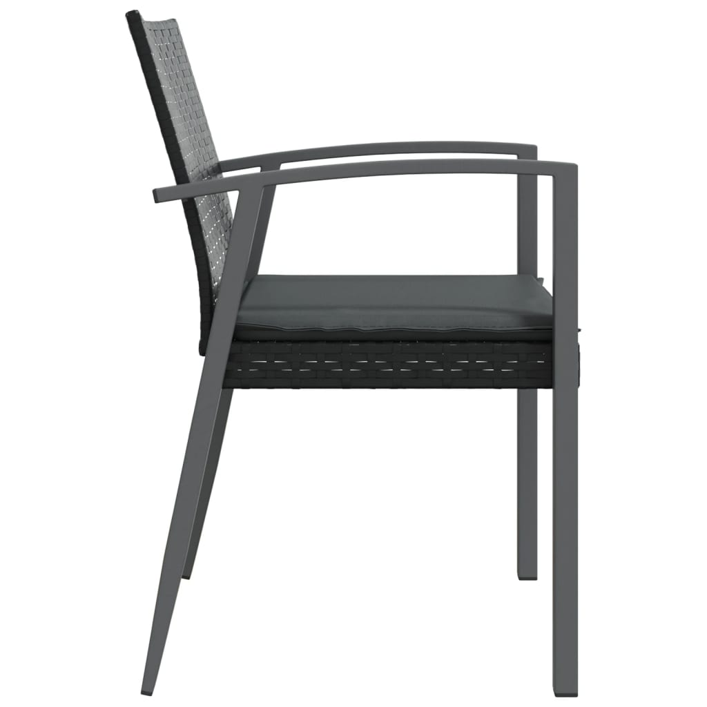 2 db fekete polyrattan kerti szék párnával 56,5 x 57 x 83 cm