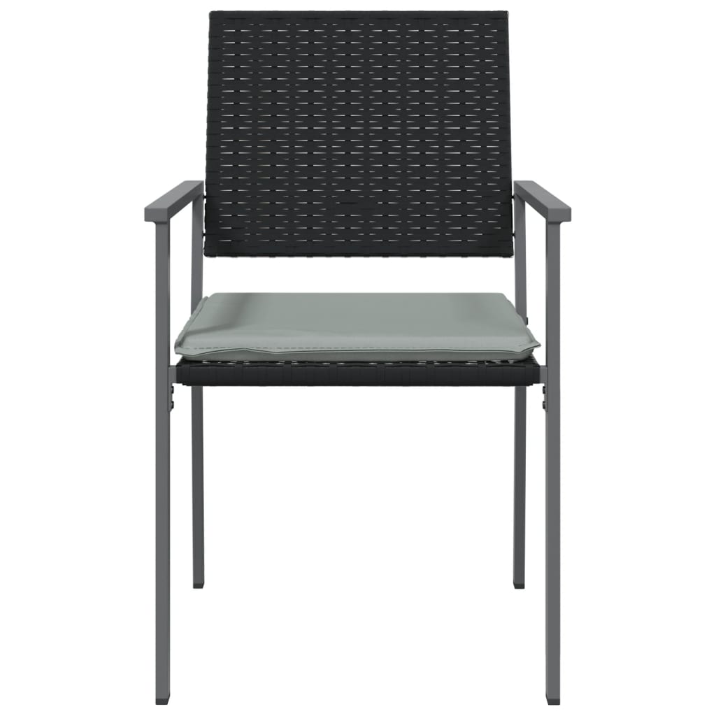 2 db fekete polyrattan kerti szék párnával 56 x 62,5 x 89 cm