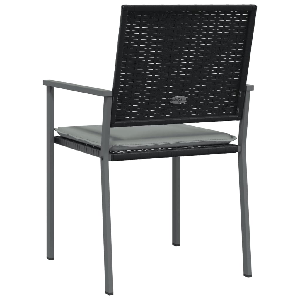 2 db fekete polyrattan kerti szék párnával 56 x 62,5 x 89 cm