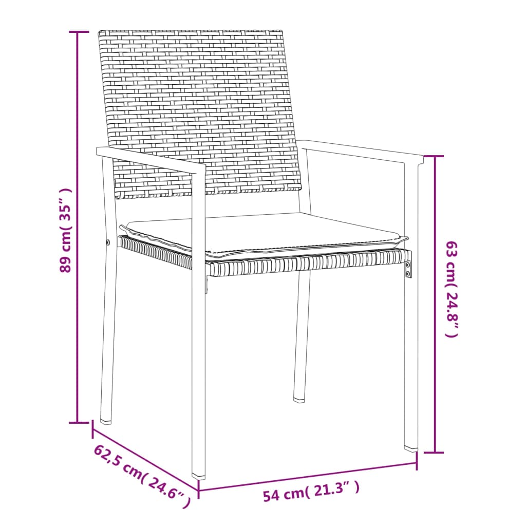 2 db fekete polyrattan kerti szék párnával 56 x 62,5 x 89 cm