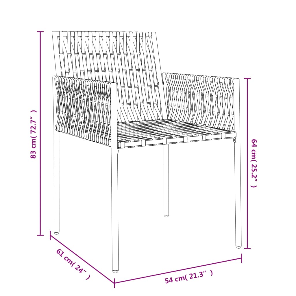 2 db barna polyrattan kerti szék párnával 54 x 61 x 83 cm