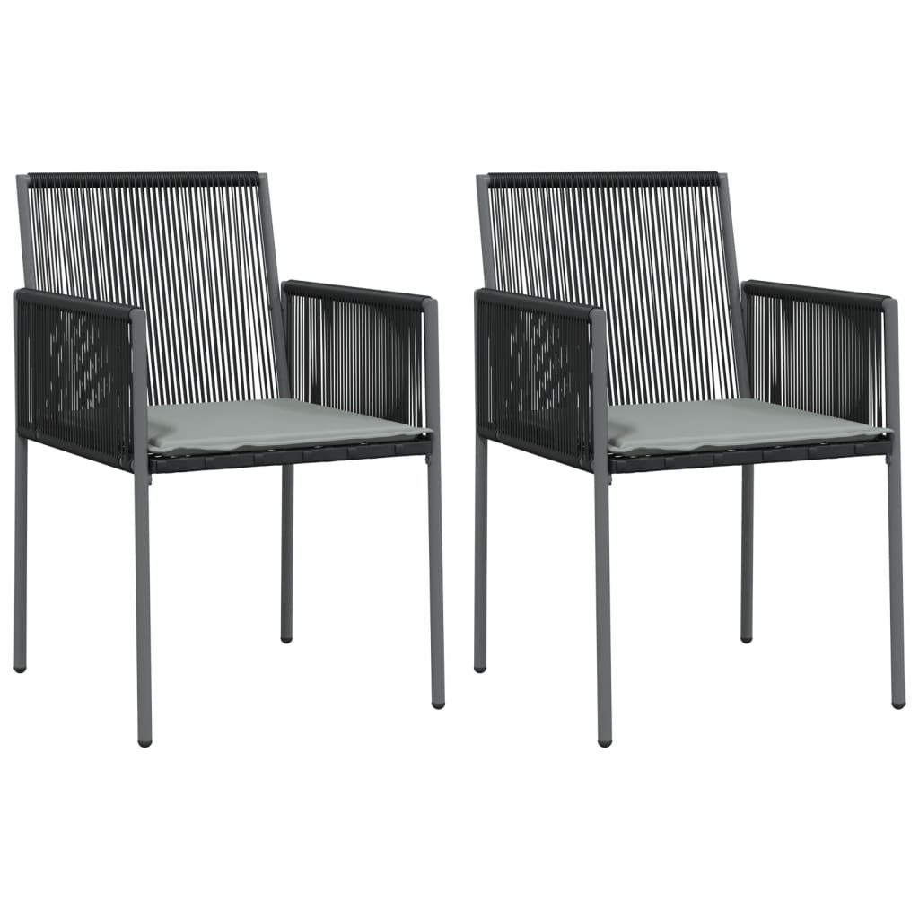 2 db fekete polyrattan kerti szék párnával 54 x 60,5 x 83,5 cm